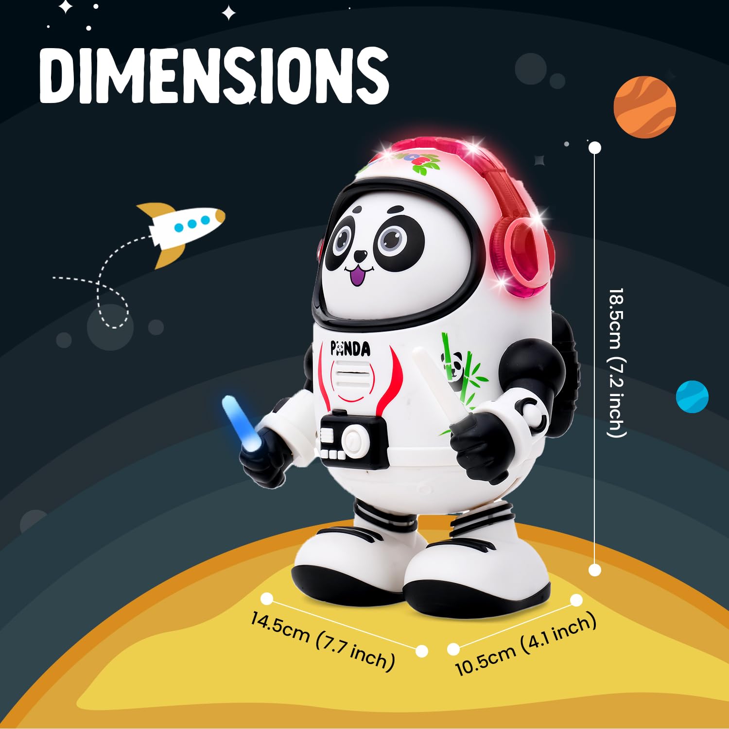 Gooyo Interactive Space Panda Dancing Toy – Robotic Walking Panda with Flash Lights & Music – Perfect Birthday Gift for Babies & Toddlers – White & Black Classic Edition