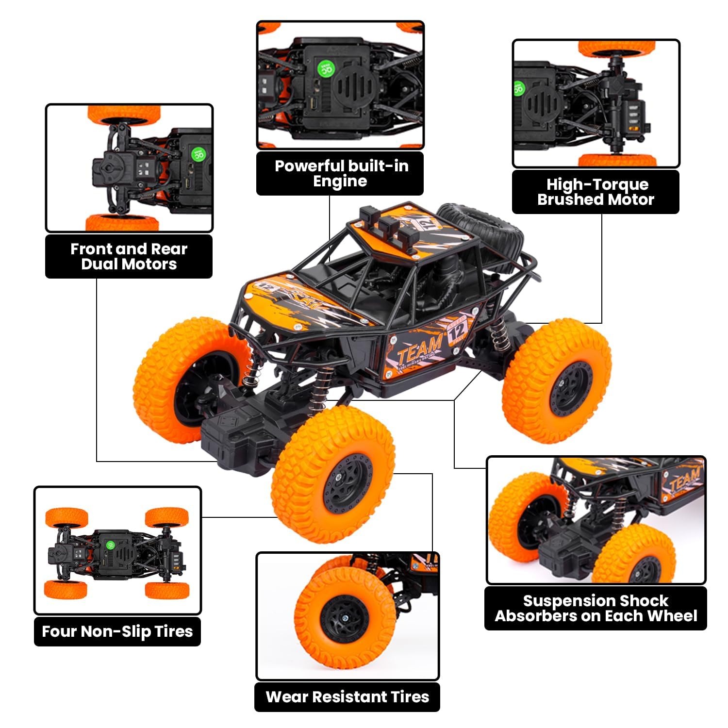Gooyo GY-23 4WD Remote Control Rock Crawler - Large 1/18 Scale Monster Truck - Off-Road Racing Car with Rechargeable Internal Battery - All-Terrain Toy for Kids (Assorted Color) - Pack of 1