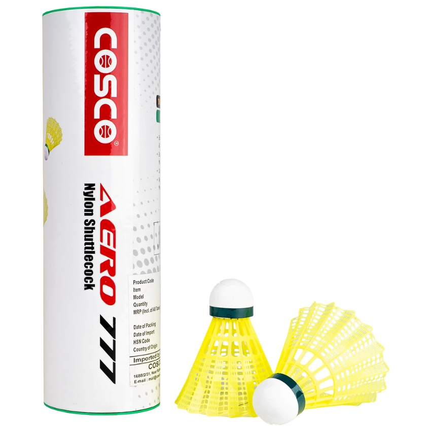 Cosco Aero 777 Nylon Shuttlecock (Pack of 6) – Training Grade Shuttle with Natural Cork Base – High Aerodynamic Stability & Flight Predictability – Durable Yellow Synthetic Shuttles