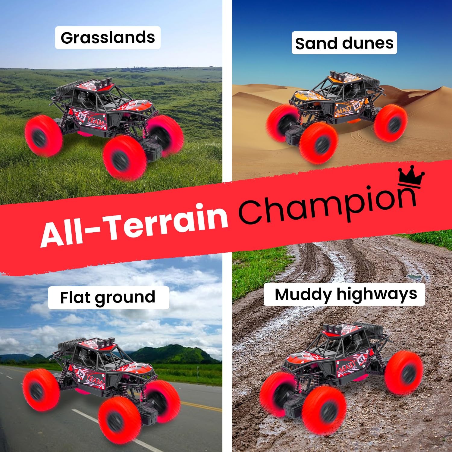 Gooyo GY-23 4WD Remote Control Rock Crawler - Large 1/18 Scale Monster Truck - Off-Road Racing Car with Rechargeable Internal Battery - All-Terrain Toy for Kids (Assorted Color) - Pack of 1
