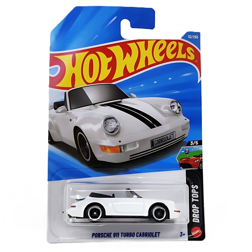 Hot Wheels 2026 Porsche 911 Turbo Cabriolet (White) – Grand Prix White with Black Hood Stripes – #52/250 Drop Tops Series – Detailed 1:64 Scale Porsche 964 Turbo – Collector’s Edition