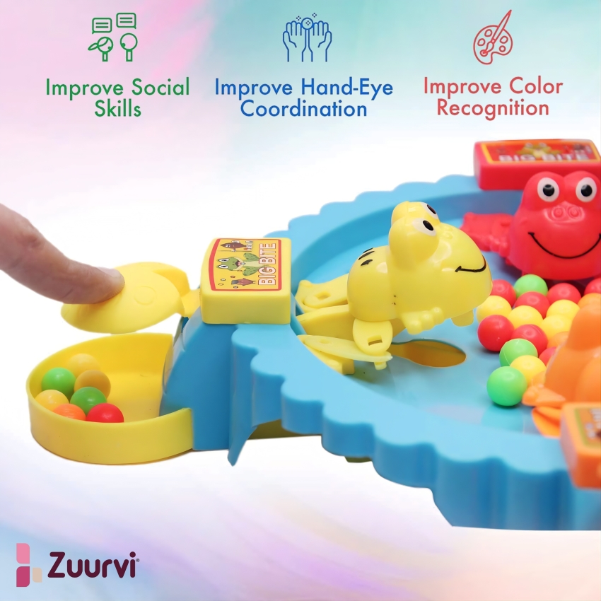 Zuurvi® Hungry Frog Board Game – 4 Player Interactive Family Toy – Fast-Paced Bean Eating Contest for Kids & Adults – Improves Quick Reflexes & Coordination – 2-4 Players