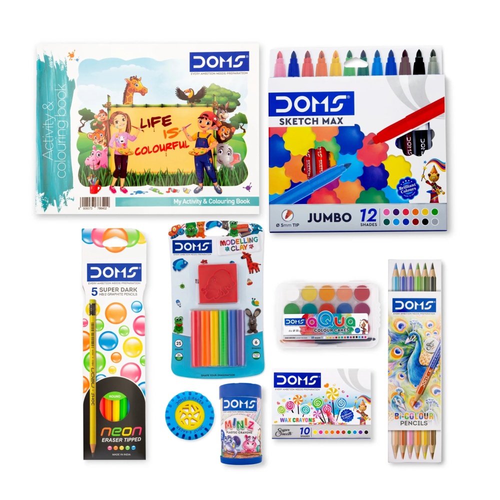 DOMS Junior Art Kit (Set of 8) – Kids Coloring & Drawing Gift Set – Early Years Art Supplies – Multicolor Stationery Kit for Children