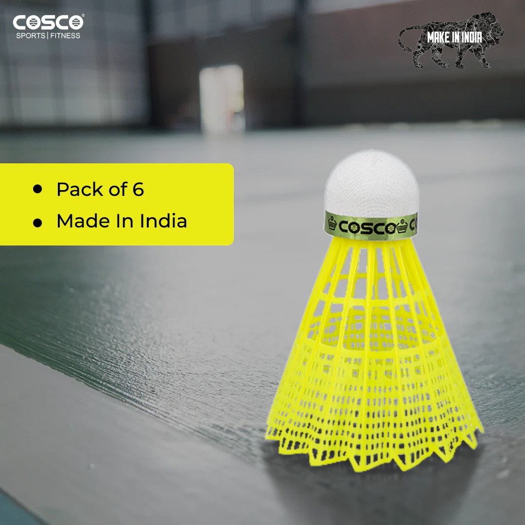 Cosco Aero 500 Nylon Shuttlecock (Pack of 6) – High Durability Training Shuttle – Fast 0.05s Recovery Time with Strong Cork Base – Stable Flight for Club & Hobby Play – Yellow