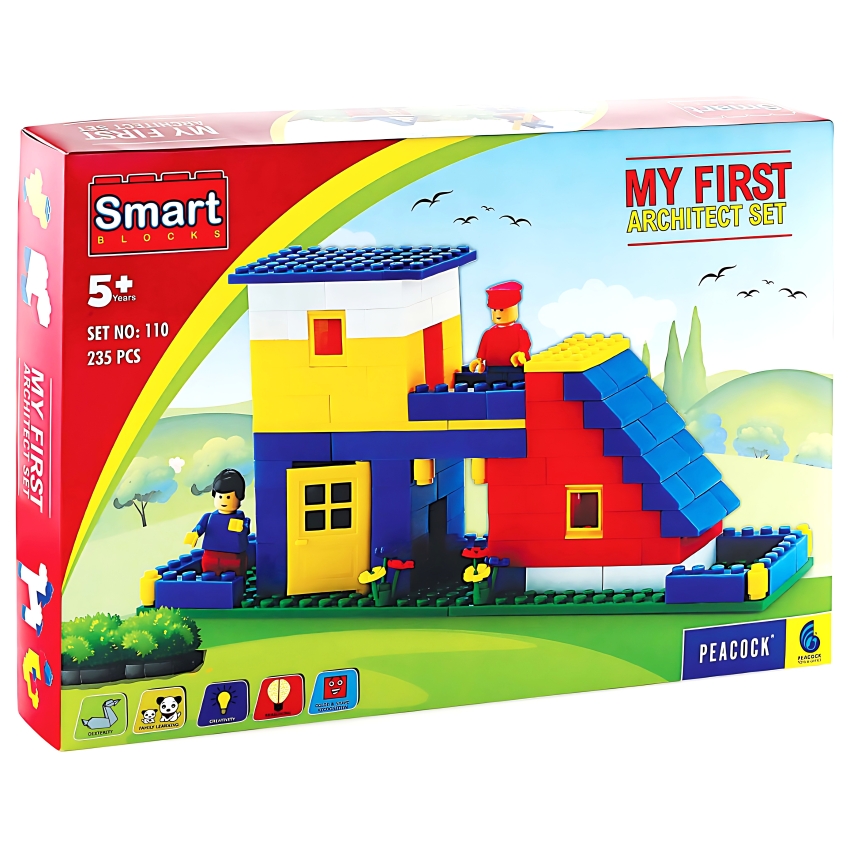 Peacock Smart Blocks My First Architect Set – 235 Piece Interlocking Building Blocks – 3D House & Structure Construction Toy – STEM Educational Kit for Kids – Ages 5+ Years