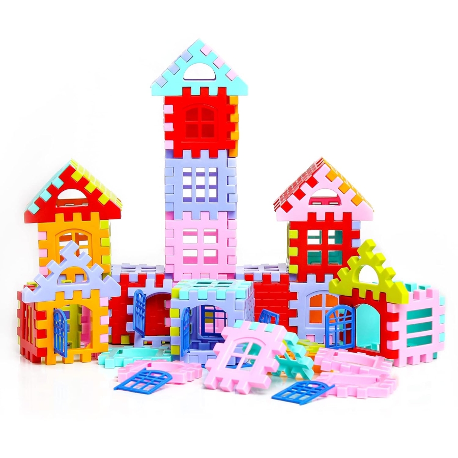 Ekta House Building Blocks with Windows Set-3 – 96 Piece Big Size Interlocking Blocks – Educational STEM Toy for Creative House Building – Includes Windows & Doors – Ages 3+ Years