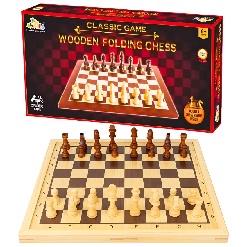 Awals Wooden Folding Chess Set – Handcrafted Classic Board Game for Kids & Adults – Portable Travel Chess Board with Magnetic Pieces – Elegant Wooden Strategy Game for Gifting