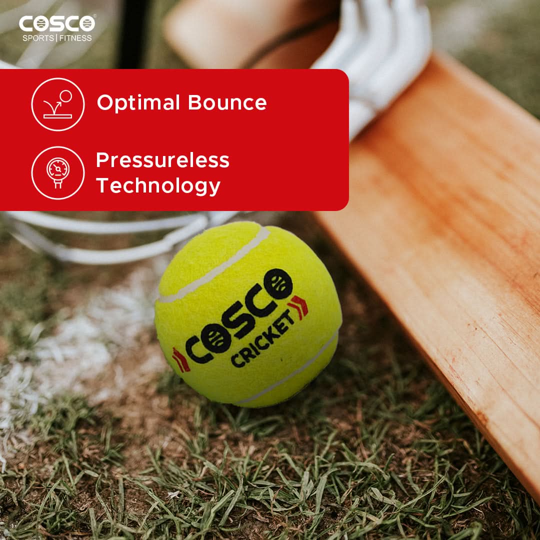 Cosco Cricket Tennis Light Weight Balls – Pack of 6 – Innovative Pressure-less Technology for Long Lasting Play – High Bounce 75g Alloy Metal Core – Durable Felt Surface – Fluorescent Yellow/Green
