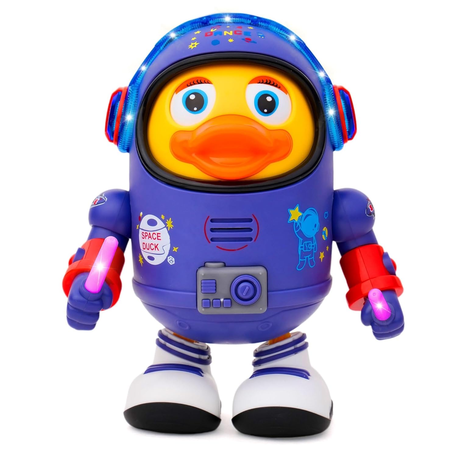 Gooyo Dancing Space Duck Toy for Toddlers – Musical Robot Duck with 3D Flashing Lights & Singing – Interactive Early Learning Toy for Babies & Kids – Ages 1-5, Blue & Yellow