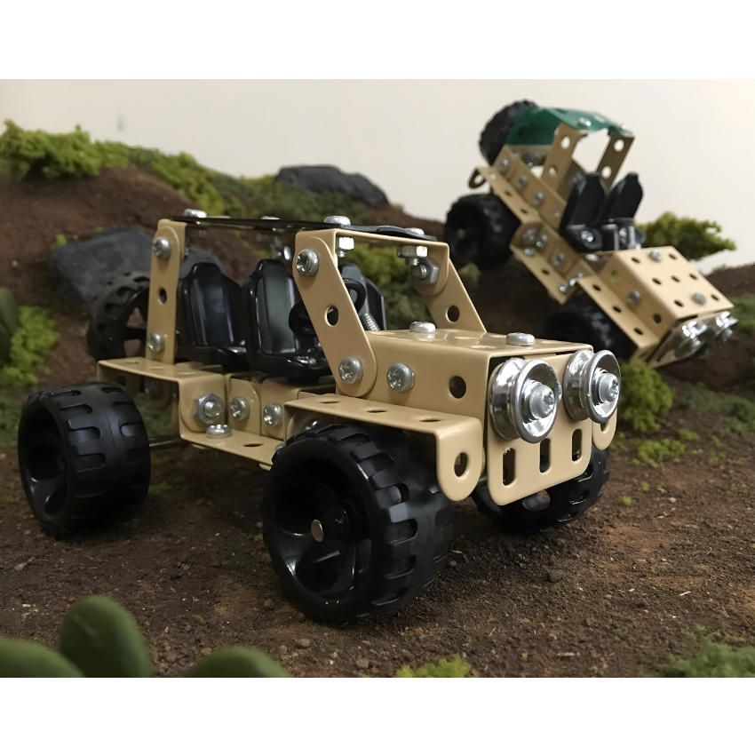 Zephyr Mechanix Safari Car STEM Building Set – 155 Pieces – DIY Metal Construction Toy for Kids Ages 7+ – Engineering & Skill Development Kit – Durable 4x4 Model