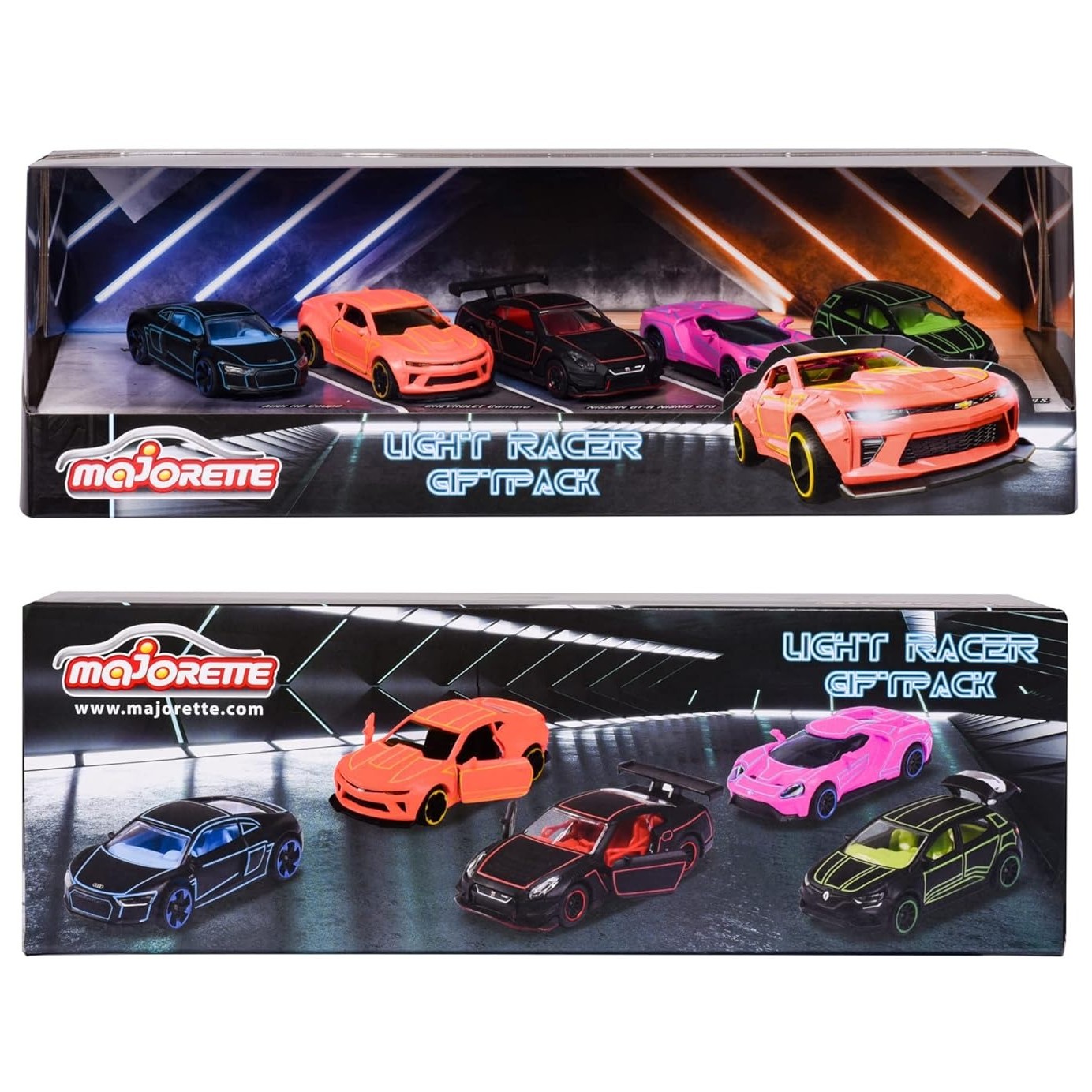Majorette Light Racer Diecast Toy Car Gift Set (Pack of 5) – 1:64 Scale Neon Racing Models for Kids & Collectors – Official Licensed Collection