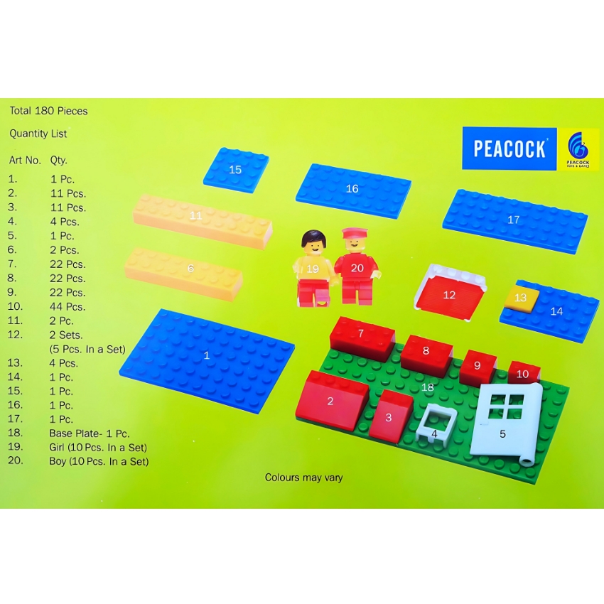 Peacock Smart Blocks Basic Architect – 180 Piece Interlocking Building Set – 3D House & Building Construction Toy – STEM Educational Kit for Kids – Ages 4+ Years