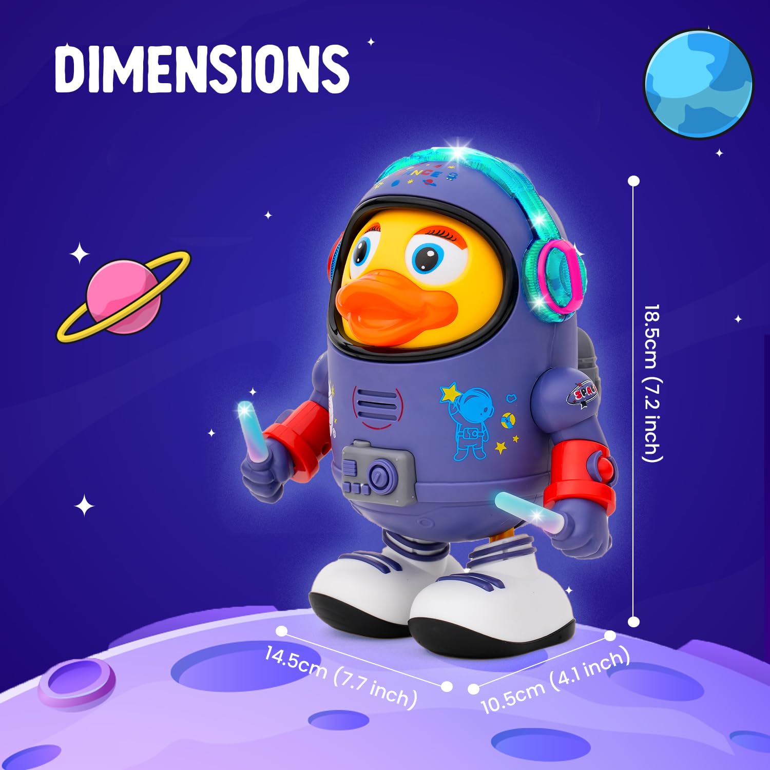Gooyo Dancing Space Duck Toy for Toddlers – Musical Robot Duck with 3D Flashing Lights & Singing – Interactive Early Learning Toy for Babies & Kids – Ages 1-5, Blue & Yellow