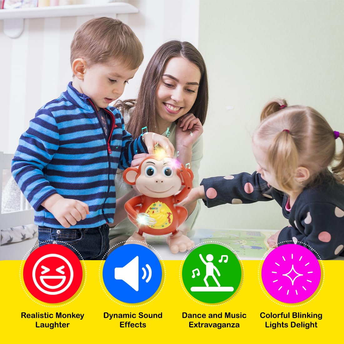 Gooyo Fun Dancing Monkey Toy – Electronic Singing Monkey with Vibrant Lights & Flapping Hands – Interactive Birthday Gift for Toddlers – Durable Music & Motion Toy for Kids