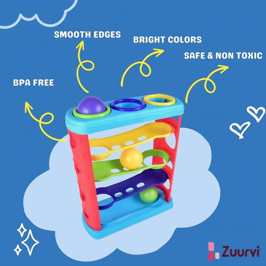 Zuurvi® Non-Toxic Hammer Ball Set for Kids – Durable Pounding Game with 3 Colorful Balls & Mallet – Montessori Learning Toy for 1-3 Year Olds – Perfect Birthday Gift for Toddlers