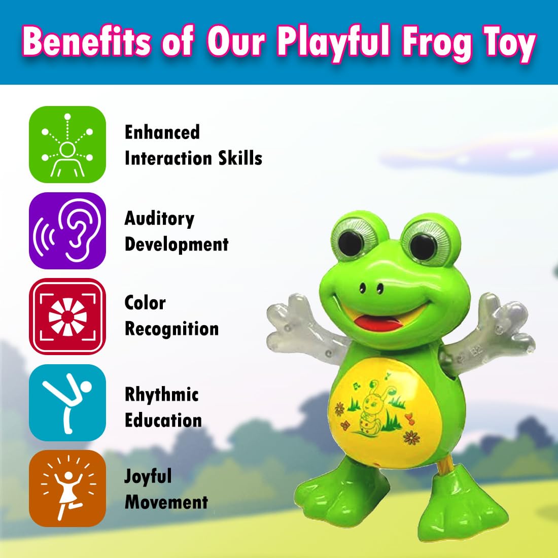 Gooyo Musical Dancing Frog - Electronic Walking Toy with Vibrant 3D Lights & Sound Effects - Hand-Flapping Interactive Frog for Boys & Girls - Best Early Learning Toy for Ages 1-5