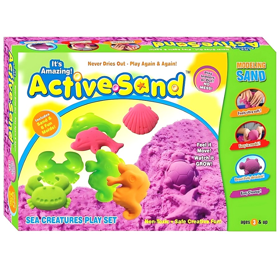 Ekta Active Sand – Colorful Squeezable Play Sand – DIY Creative Construction Toy – Includes Moulds & Storage – Non-Sticky & Easy-to-Clean Sensory Game for Kids