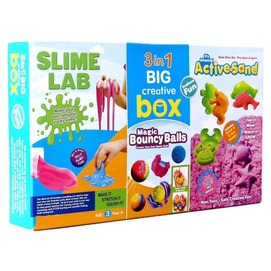 Ekta 3-in-1 Big Creative Box – DIY Slime Lab, Magic Bouncy Balls & Active Sand Sea Creatures – 36-Piece STEM Science & Art Kit for Kids – Educational Sensory Toy Gift for Boys & Girls Ages 8+