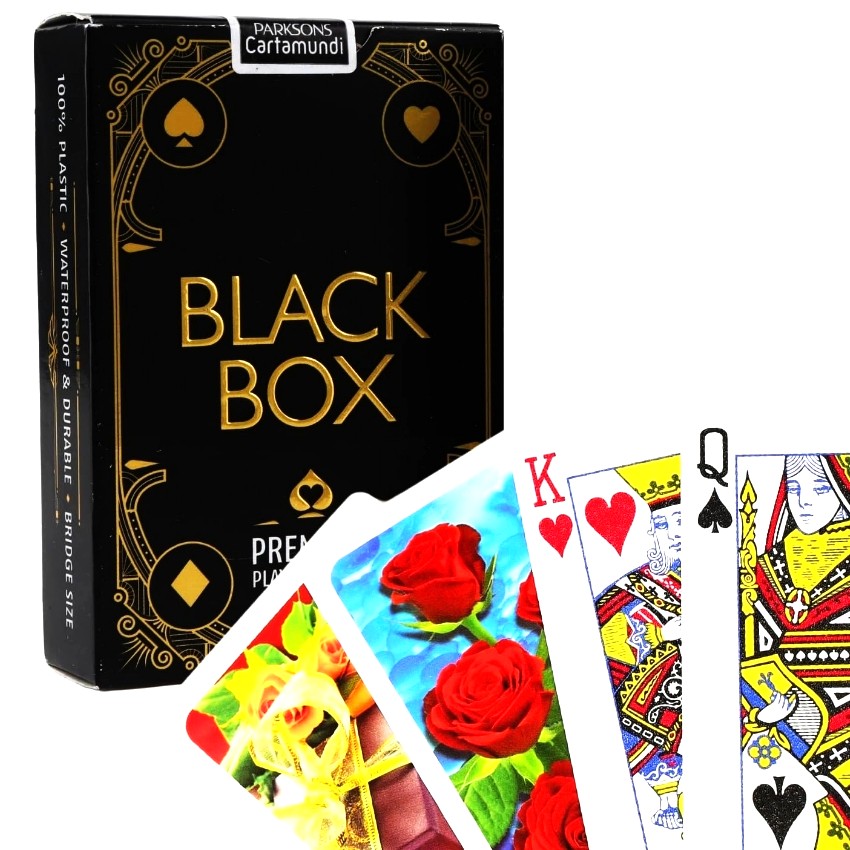 PARKSONS Cartamundi Black Box Playing Cards – Premium Plastic Coated Finish – High-Visibility Professional Cards – Smooth Glide for Cardistry & Magic – Bridge Size – Durable & Long Lasting