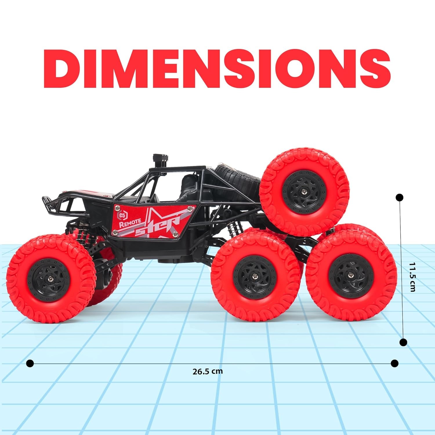 Gooyo GY-88 8WD Monster Rock Crawler – All-Terrain RC Car with 8 Rubber Tyres – 50 Degree Vertical Climb Power – Rechargeable Lithium Battery Included – (Assorted Color) - Pack of 1