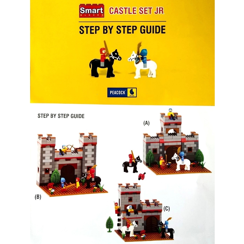 Peacock Smart Blocks Castle Set Junior – 450 Piece Interlocking Building Kit – 3D Medieval Fortress Construction Toy with Warriors & Horses – STEM Educational Set – Ages 6+ Years