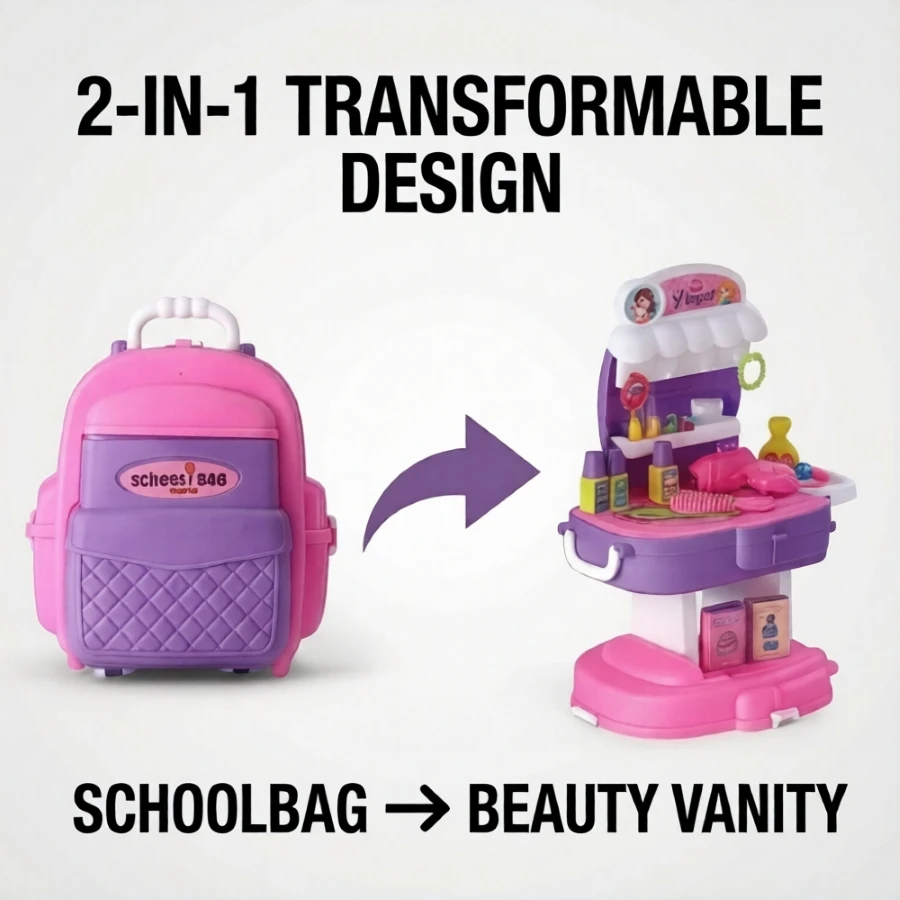 Mamma Mia 36 Pcs Beauty Set School Bag Toy – Kids Convertible Pretend Makeup Backpack in Pink & Purple (Ages 3+)