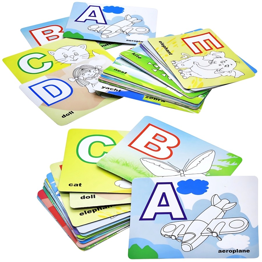 Ekta Colour & Wipe Alphabet Play and Learn – 24 Reusable ABC Flashcards with Crayons & Duster – Educational Preschool Writing & Drawing Kit – Mess-Free Picture-Word Recognition Game – Ages 3 to 5 Years
