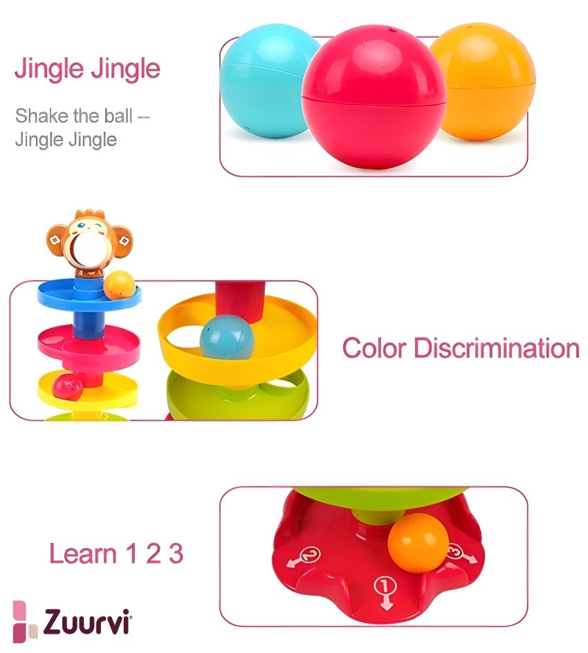 Zuurvi® Roll Ball Swirling Tower – 5-Tier Ball Drop & Roll Ramp Toy for Toddlers – Educational STEM Development Toy for Babies 9+ Months – Improves Fine Motor Skills & Coordination