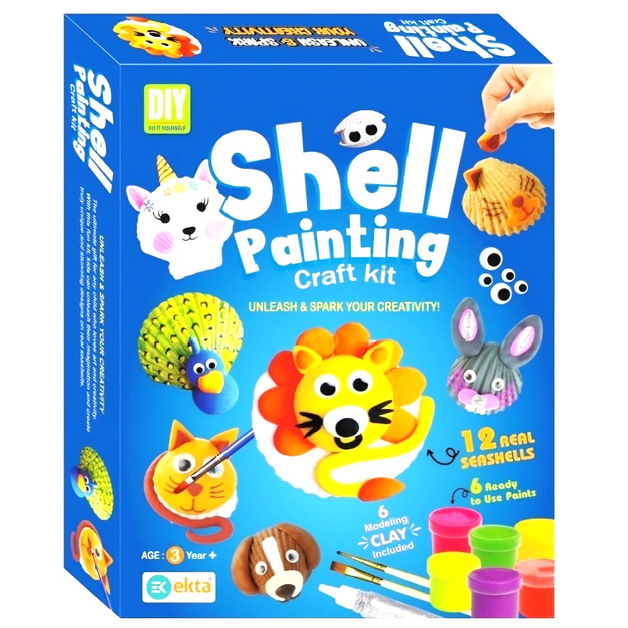 Ekta Shell Painting DIY Kit for Kids – Natural Sea Shell Art & Craft Set – Includes Real Shells, Vibrant Paints & Brush – Creative Marine-Themed Activity for Boys & Girls – Ideal STEM Nature Gift for Ages 5+