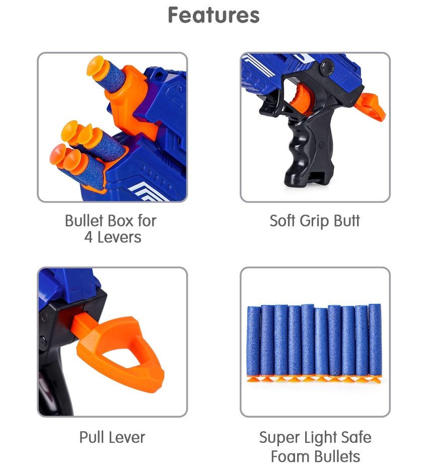 Zuurvi® Blaze Storm Soft Bullet Blaster – Manual Toy Gun with 10 Foam Darts – Safe & Durable Kids Shooting Game – Easy to Load Action Toy