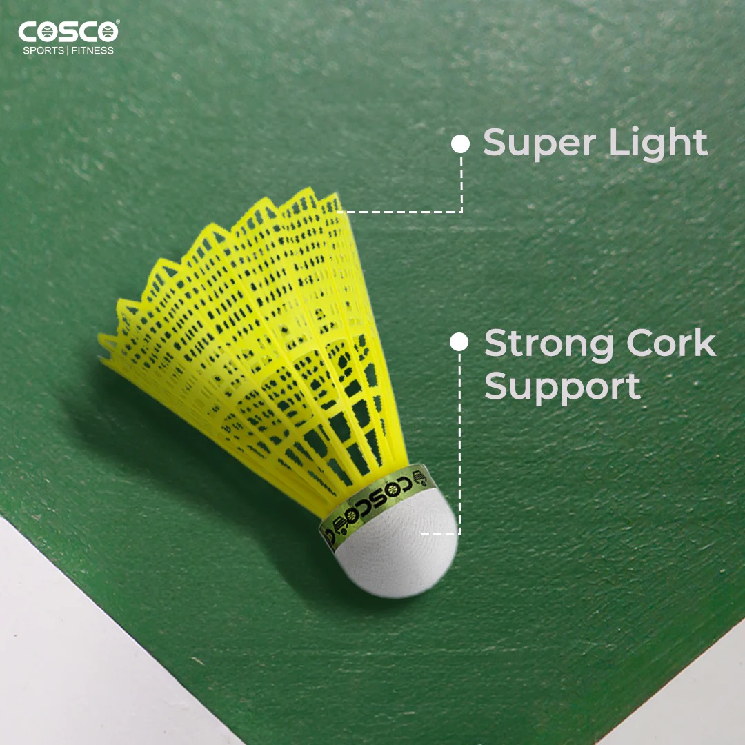 Cosco Aero 500 Nylon Shuttlecock (Pack of 6) – High Durability Training Shuttle – Fast 0.05s Recovery Time with Strong Cork Base – Stable Flight for Club & Hobby Play – Yellow
