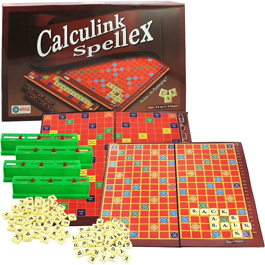 Ekta Calculink Spellex 2-in-1 Board Game – Math Equations & Crossword Puzzle Kit – Educational STEM Toy for Spelling & Arithmetic – 2 to 4 Players – Ages 8 to 12 Years
