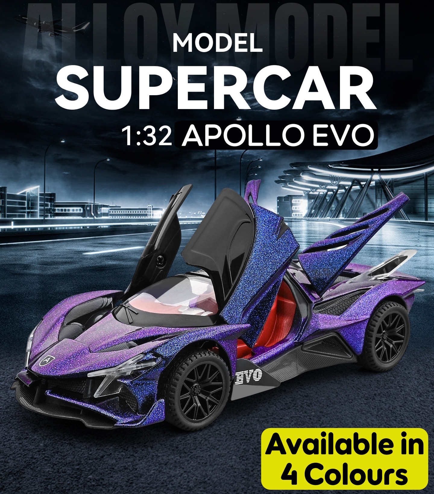 JINCHEJIANG® 1:32 Apollo Project Evo Diecast Replica Model Car - Metal Supercar with Scissor Doors, Sound & Light, Pull-Back Action