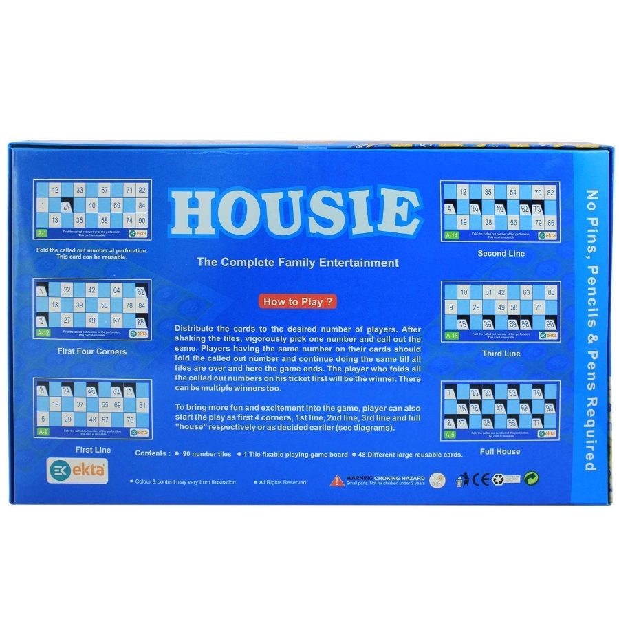 Ekta Housie Party Game - Traditional Tambola Bingo Set with 48 Reusable Plastic Coated Cards & 90 Number Tokens for Social Gatherings & Kitty Parties - Complete Indian Bingo Game for Kids & Adults