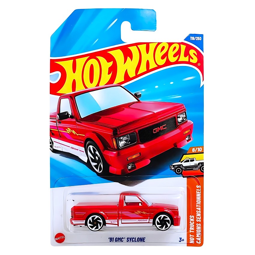 Hot Wheels 2025/2026 '91 GMC Syclone (Vibrant Red) – #119 HW Hot Trucks – Detailed 1:64 Scale Die-Cast – Classic 90s Sport Truck – Collector’s Edition