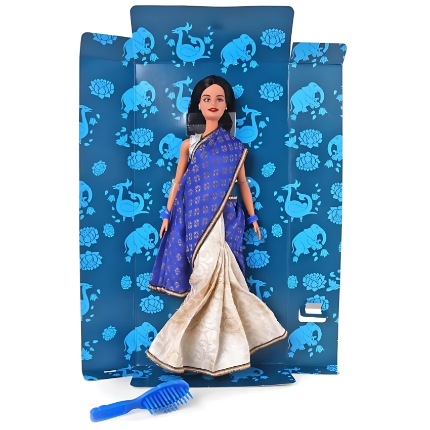 Barbie Visits Ajanta Caves (India) – Ethnic Indian Barbie 30cm Doll with Beautiful Blue & Gold Saree – Travel Series Storytelling Toy – Perfect Cultural Gift for Kids and Collectors – Ages 3+