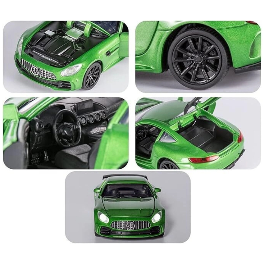 Mercedes-Benz AMG GTR 1:32 Metal Die-Cast Car – Pull Back Toy with Sound & Light – Realistic Alloy Model – Opening Doors – Durable Birthday Gift for Kids Ages 3+