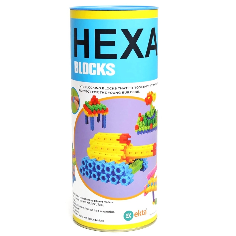 Ekta Hexa Blocks Set – 120 Piece Interlocking Blocks in Canister – Creative 3D DIY Building Kit – Durable Educational STEM Blocks for Kids – Perfect Travel Toy Ages 3+