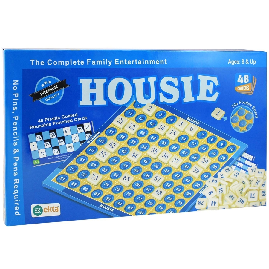 Ekta Housie Party Game - Traditional Tambola Bingo Set with 48 Reusable Plastic Coated Cards & 90 Number Tokens for Social Gatherings & Kitty Parties - Complete Indian Bingo Game for Kids & Adults