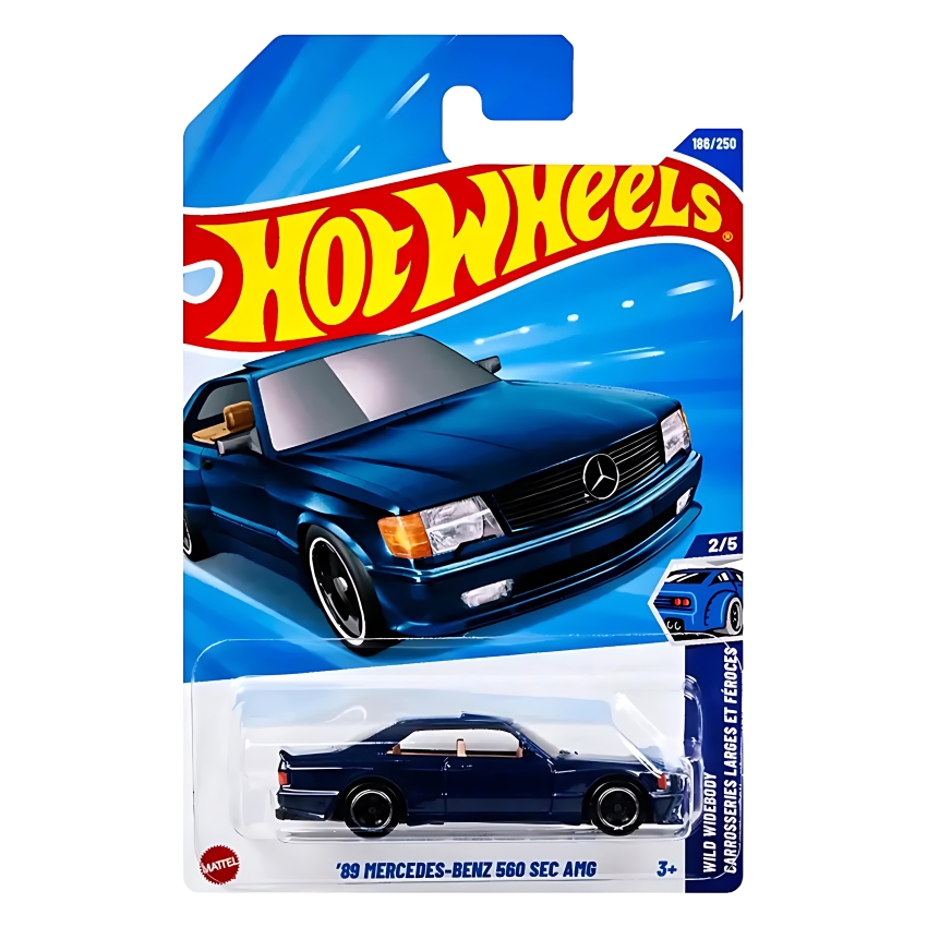 Hot Wheels 2026 '89 Mercedes-Benz 560 SEC AMG (Metalflake Blue) – #186 Wild Widebody – Detailed 164 Scale W126 Custom – Authentic AMG Badging & AeroDisc Wheels