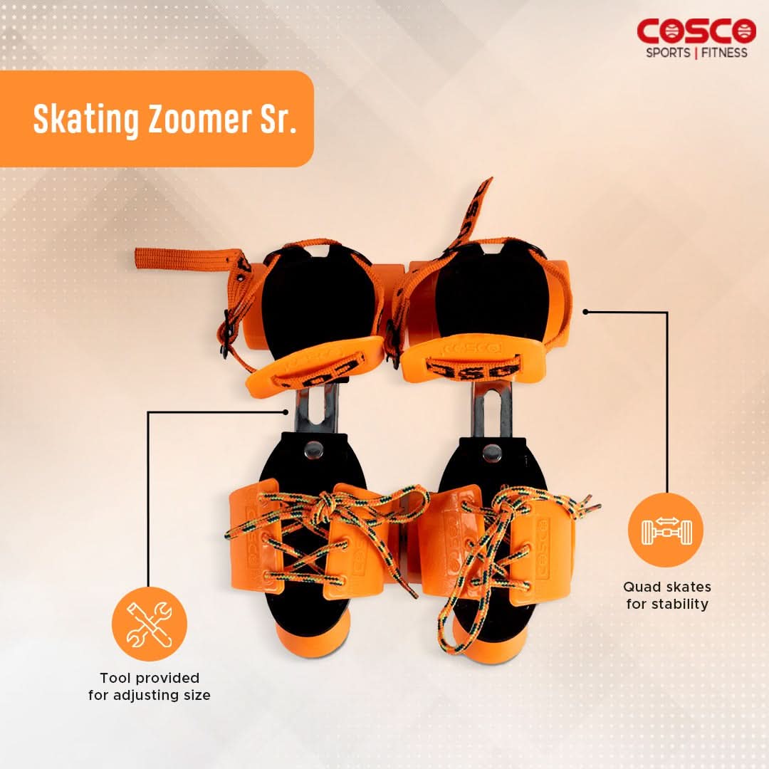 Cosco Skating Zoomer Senior – High-Impact Synthetic Wheels for All Surfaces – Double Closure Support for Extra Stability – Beginner to Intermediate Quad Skates – Size Adjustable
