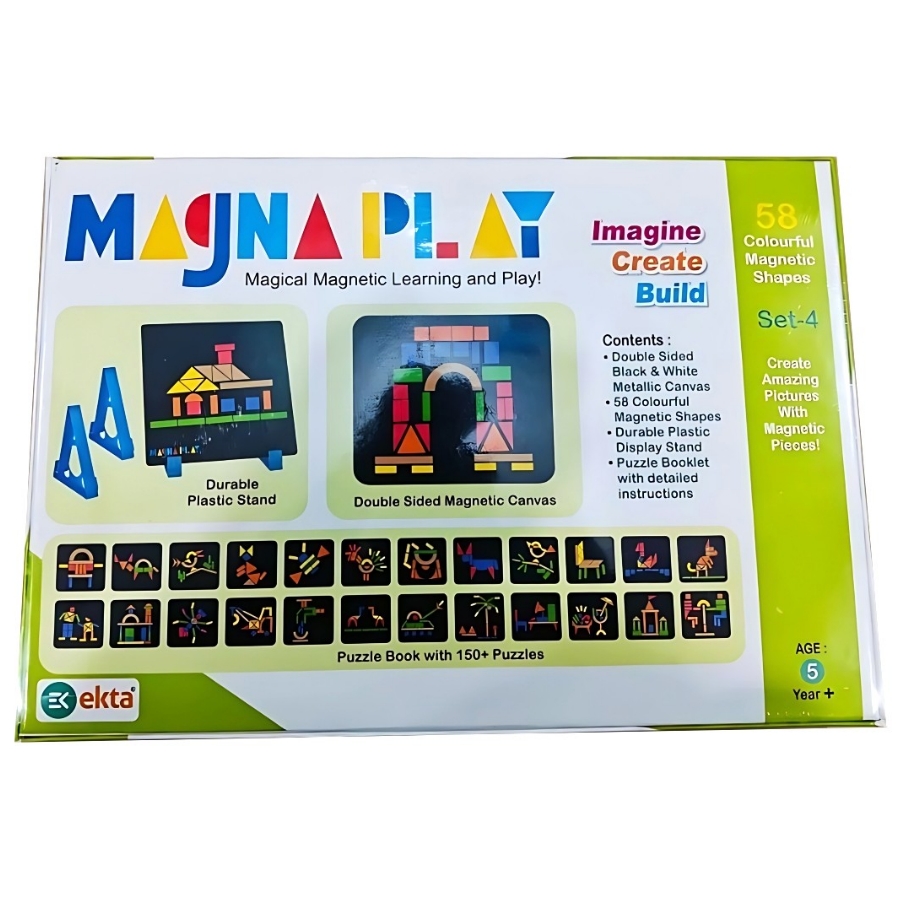 Ekta Magna Play Set 4 – Magical Magnetic Learning & Play Set – 300+ Magnetic Pieces with Double-Sided Metallic Board – Create 400+ Pictures & Puzzles – Educational Creative Toy for Kids Ages 5+