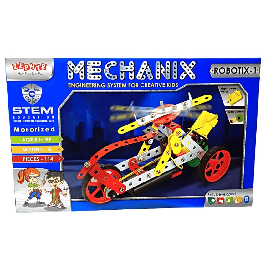 Zephyr Mechanix Robotix 1 STEM Building Set – 114 Pieces – 8-in-1 DIY Metal Construction Toy for Kids Ages 7+ – Engineering & Robot Model Kit – Builds 8 Articulated Figures