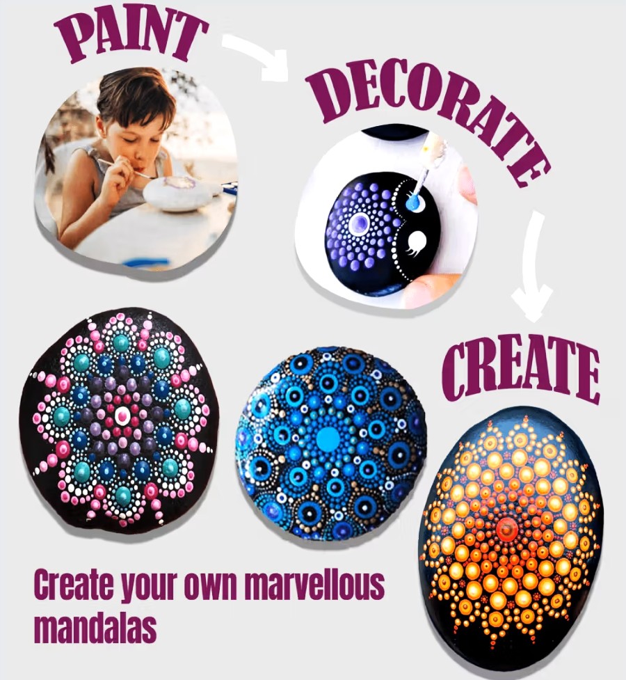 Ekta Mandala Rock Art Painting Kit – DIY Stone Art Set with Natural River Rocks – Includes Dotting Tools, Acrylic Paints & Varnish – Creative Meditation & Mindfulness Craft for Kids & Adults – Ages 8+
