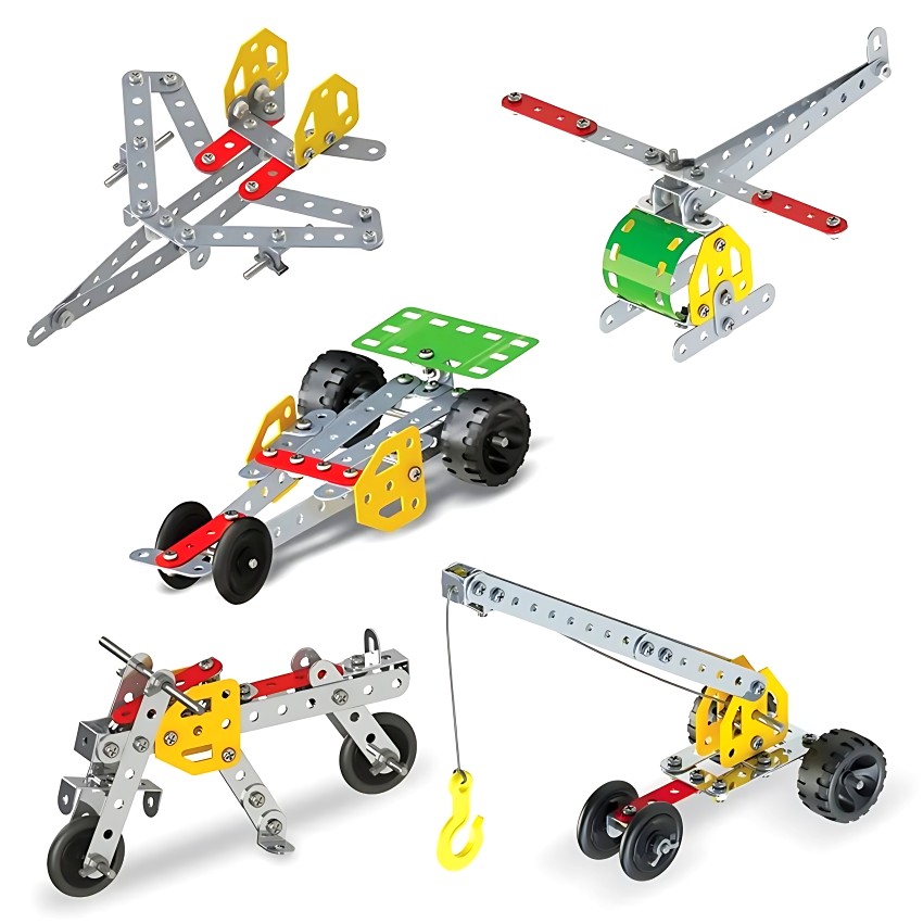 Zephyr Mechanix 0 STEM Building Set – 98 Pieces – 5-in-1 Metal Construction Toy for Kids Ages 7+ – Introductory Engineering Kit – Builds 5 Models including Car & Helicopter