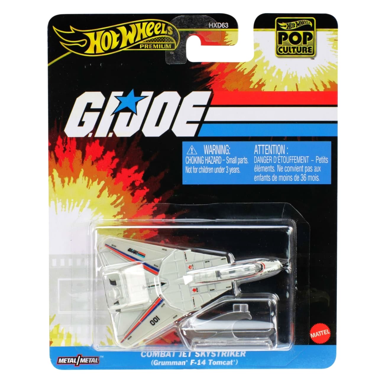 Hot Wheels Premium Pop Culture G.I. Joe Combat Jet Skystriker – 1:64 Scale Die-Cast F-14 Tomcat – Metal/Metal Body with Real Riders Rubber Tires – Adult Collector Edition