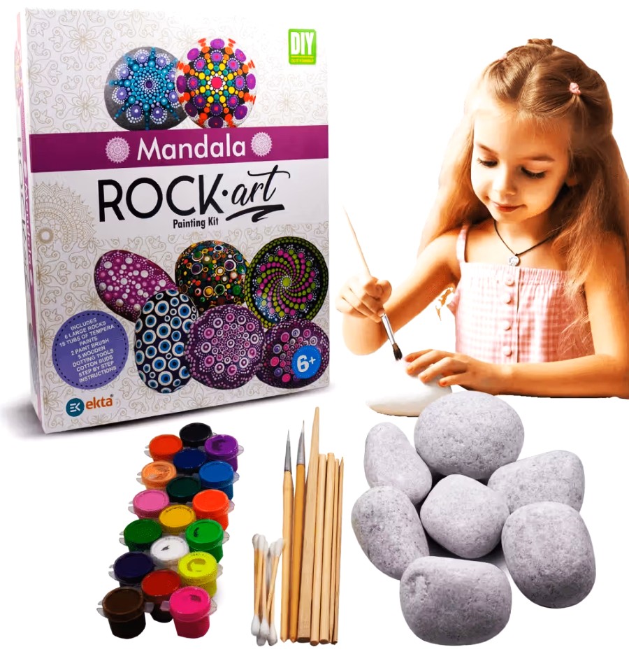 Ekta Mandala Rock Art Painting Kit – DIY Stone Art Set with Natural River Rocks – Includes Dotting Tools, Acrylic Paints & Varnish – Creative Meditation & Mindfulness Craft for Kids & Adults – Ages 8+