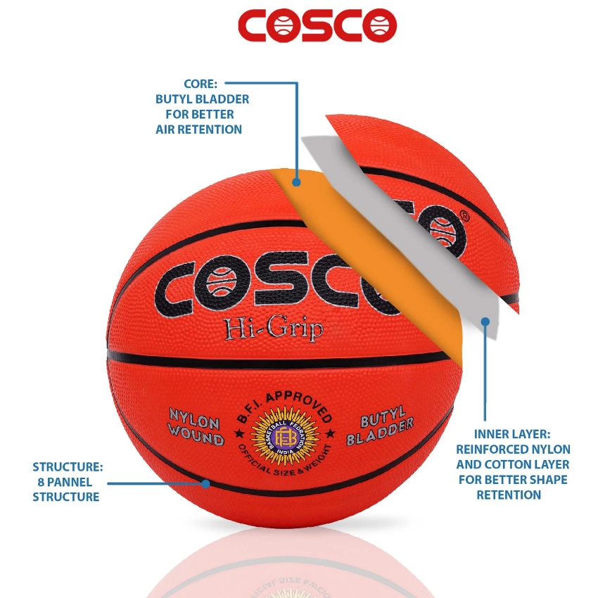 Cosco Hi-Grip Basketball Size 7 – Professional High-Grip Rubberized Surface – Official Match Size & Weight – Durable 8-Panel Design for Indoor & Outdoor Play – Orange