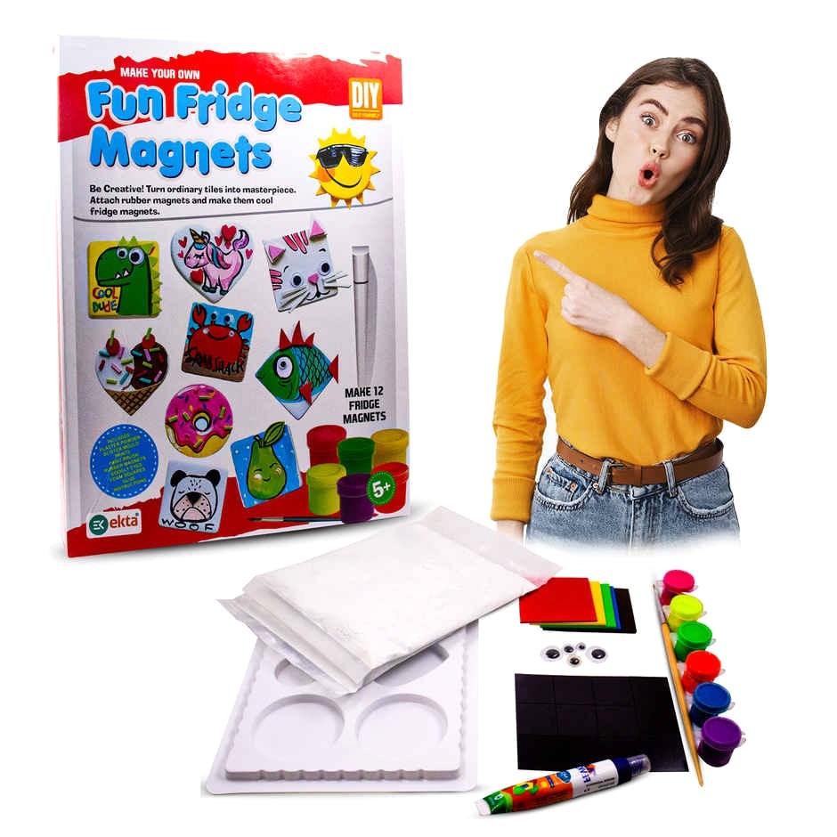 Ekta Fun Fridge Magnets DIY Craft Kit – Create Your Own Colorful Magnets – Complete Arts & Crafts Set for Kids – Includes Moulds, Paint & Magnets – Creative Activity for Boys & Girls Ages 5+