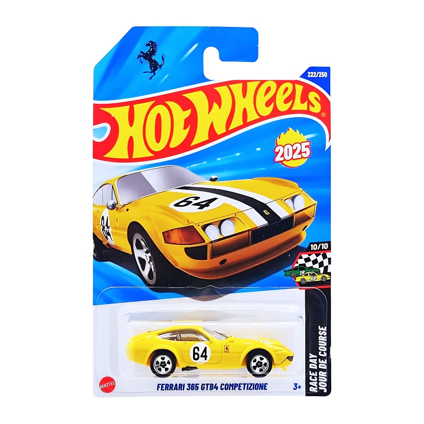 Hot Wheels 2026 Ferrari 365 GTB4 Competizione (Yellow) – #222 HW Race Day – Detailed 1:64 Scale Daytona Racer – Giallo Modena Paint & Racing #64 – Collector’s Edition
